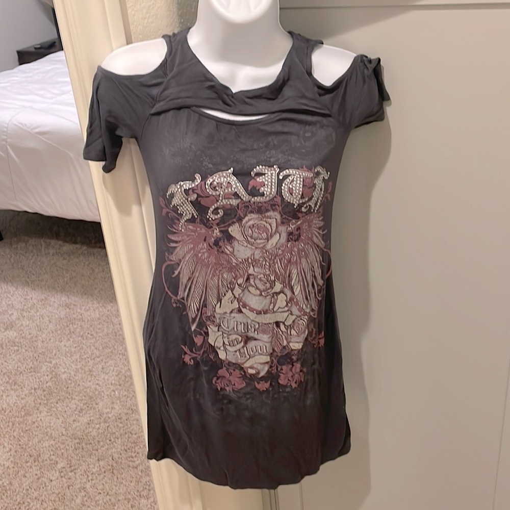 S-Twelve dress, says Faith in rhinestones